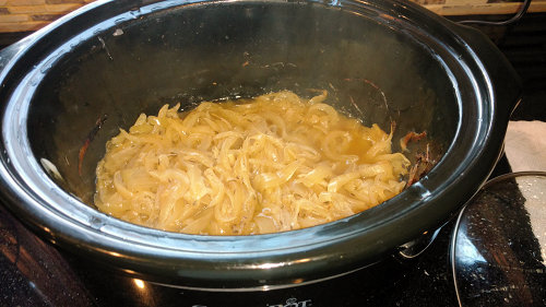 {image: caramelize onions in crockpot}